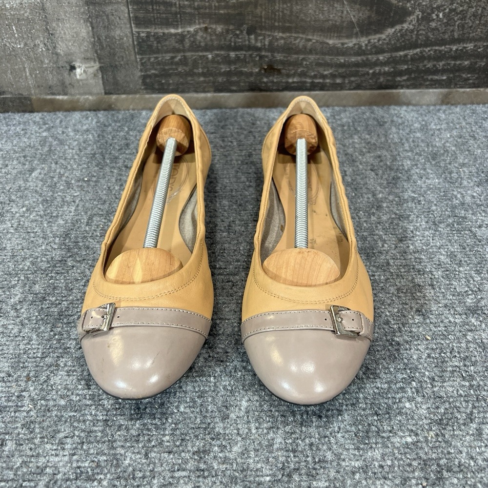 Tod's Leather Ballet Flats Beige Gray Cap Toe Womens Shoes EU 39.5 US 9.5 - Picture 3 of 15